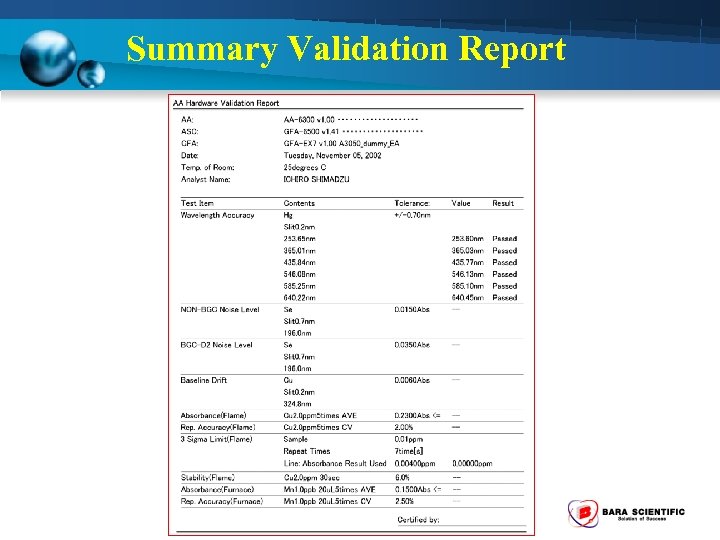 Summary Validation Report 