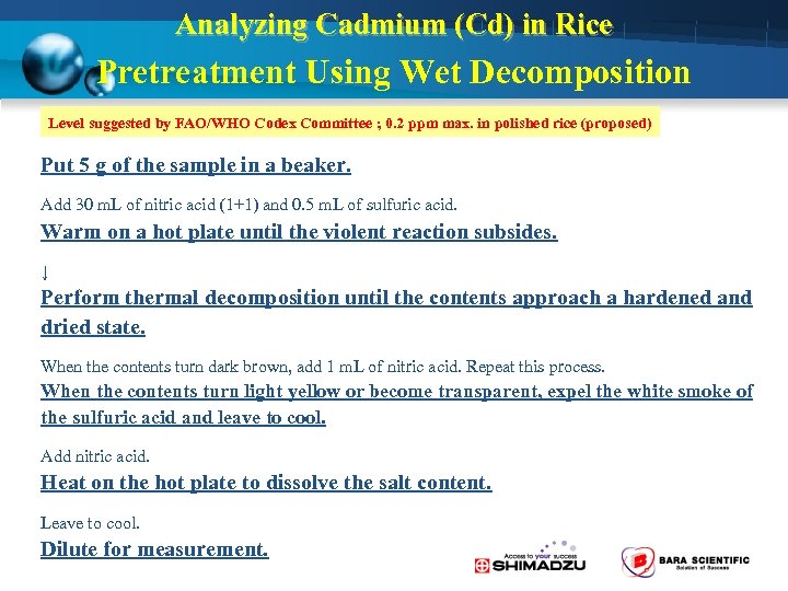 Analyzing Cadmium (Cd) in Rice Pretreatment Using Wet Decomposition Level suggested by FAO/WHO Codex