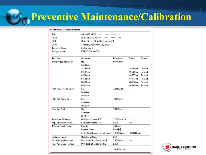 Preventive Maintenance/Calibration 