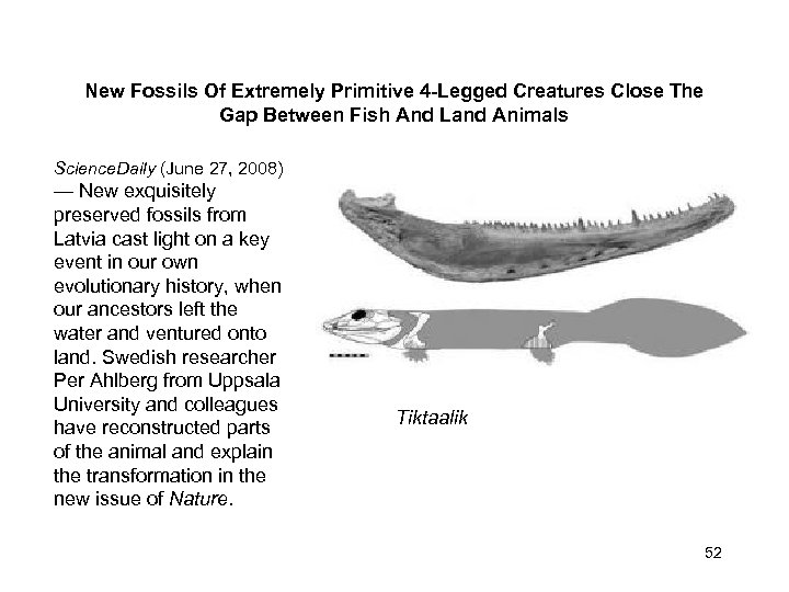 New Fossils Of Extremely Primitive 4 -Legged Creatures Close The Gap Between Fish And