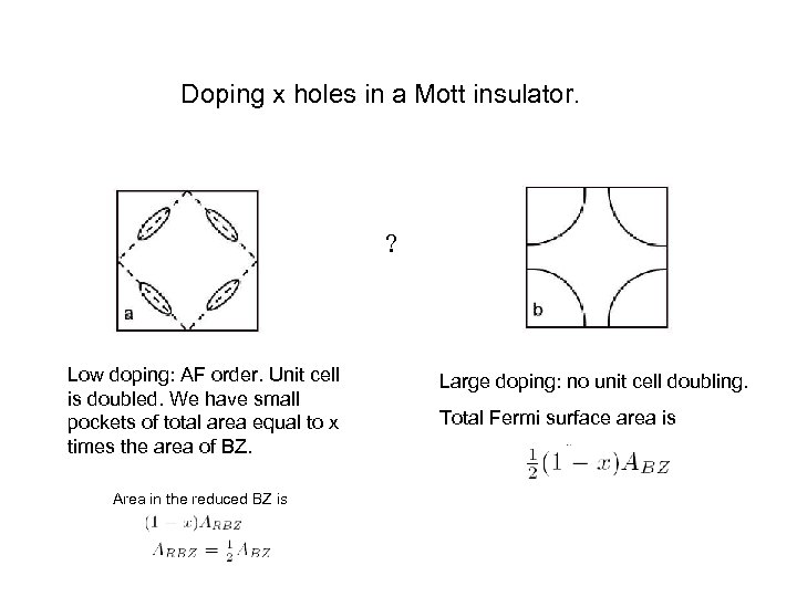 Doping x holes in a Mott insulator. ? Low doping: AF order. Unit cell