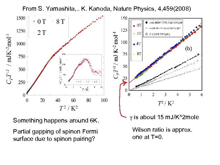 From S. Yamashita, . . K. Kanoda, Nature Physics, 4, 459(2008) Something happens around