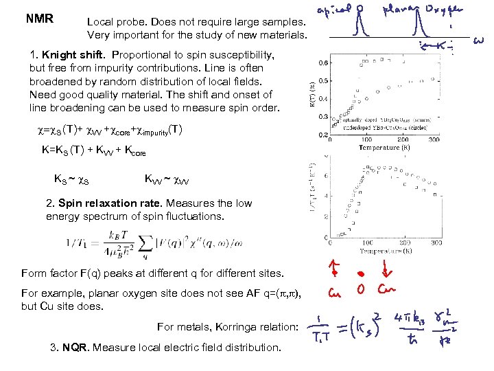 NMR Local probe. Does not require large samples. Very important for the study of