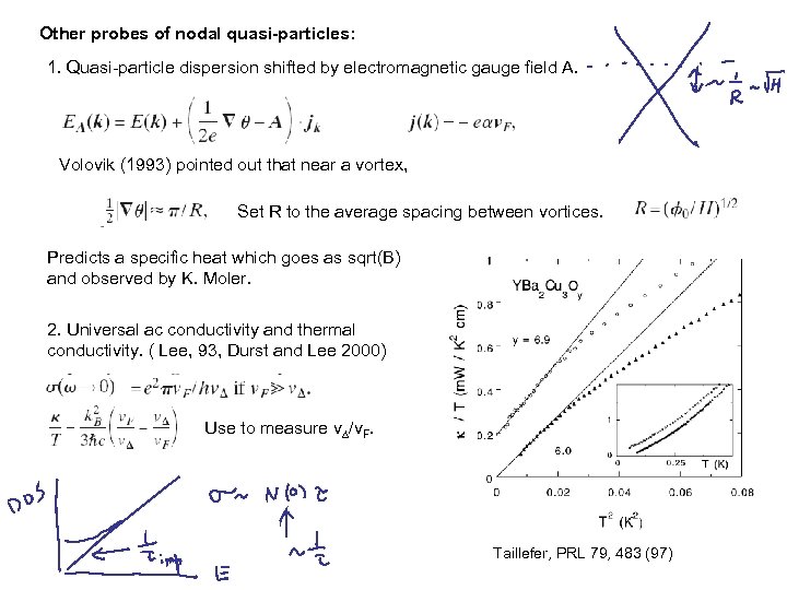 Other probes of nodal quasi-particles: 1. Quasi-particle dispersion shifted by electromagnetic gauge field A.