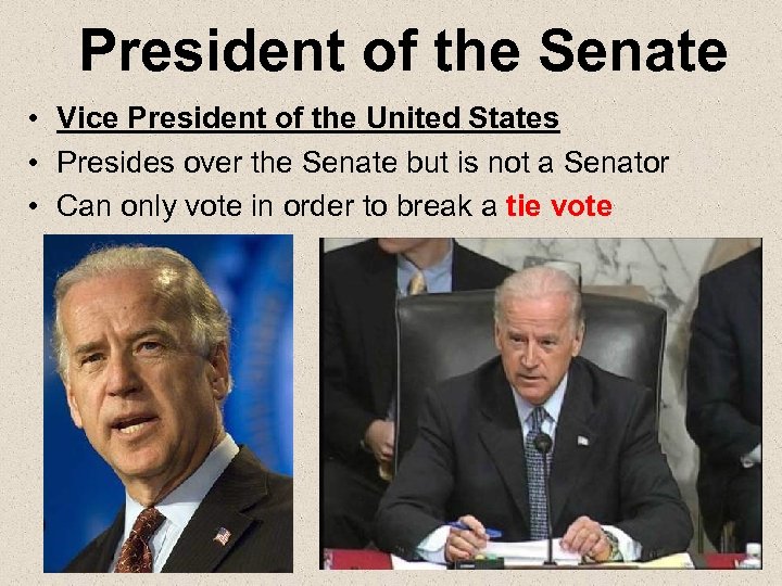 President of the Senate • Vice President of the United States • Presides over