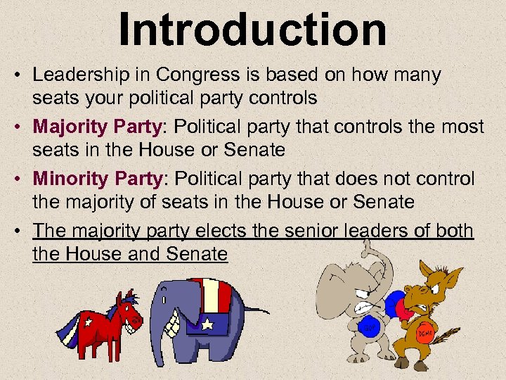 Introduction • Leadership in Congress is based on how many seats your political party