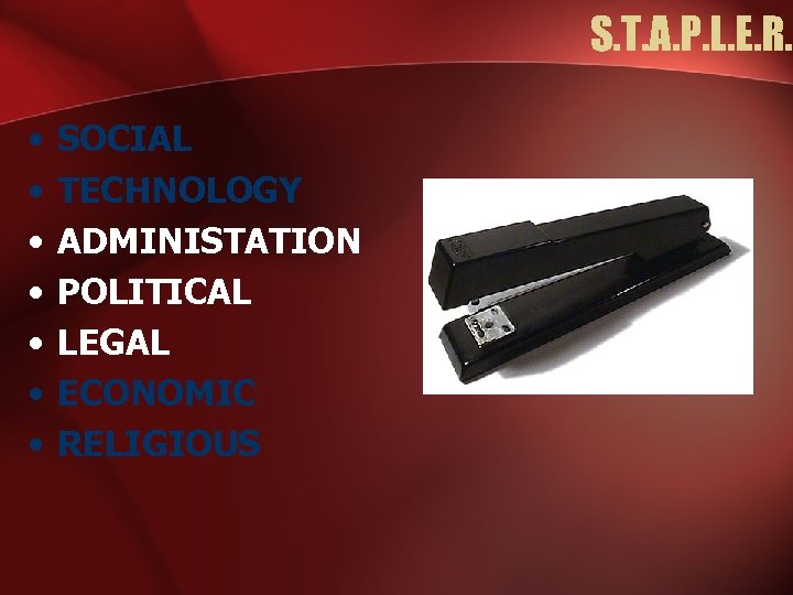 S. T. A. P. L. E. R. • • SOCIAL TECHNOLOGY ADMINISTATION POLITICAL LEGAL