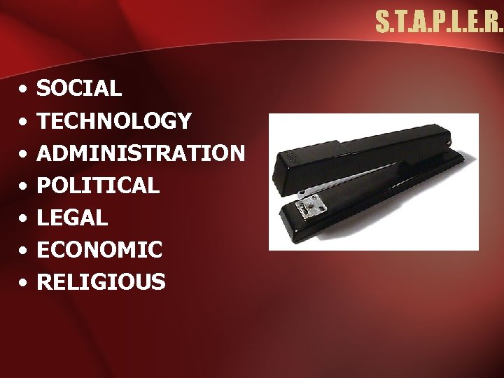 S. T. A. P. L. E. R. • • SOCIAL TECHNOLOGY ADMINISTRATION POLITICAL LEGAL
