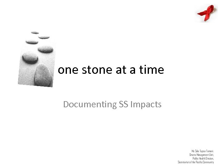 one stone at a time Documenting SS Impacts Ms Sala Tupou-Tamani. Grants Management Unit,