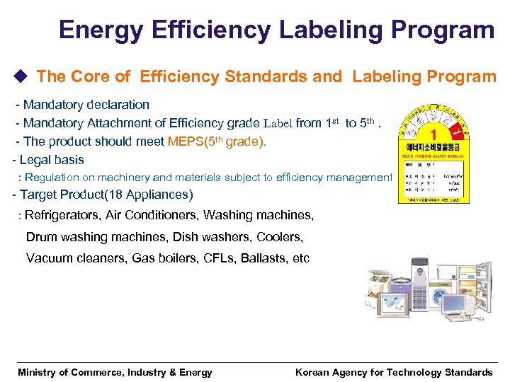 Energy Efficiency Labeling Program u The Core of Efficiency Standards and Labeling Program -