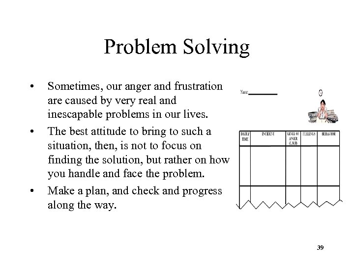 Problem Solving • • • Sometimes, our anger and frustration are caused by very