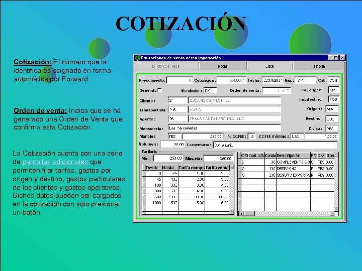 COTIZACIÓN Cotización: El número que la identifica es asignado en forma automática por Forward.