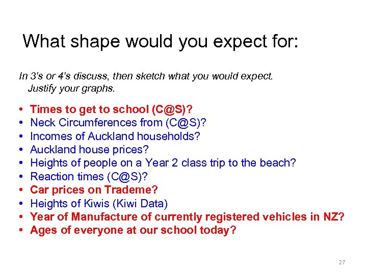 What shape would you expect for: In 3's or 4's discuss, then sketch what