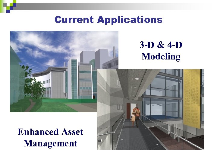 Current Applications 3 -D & 4 -D Modeling Enhanced Asset Management 