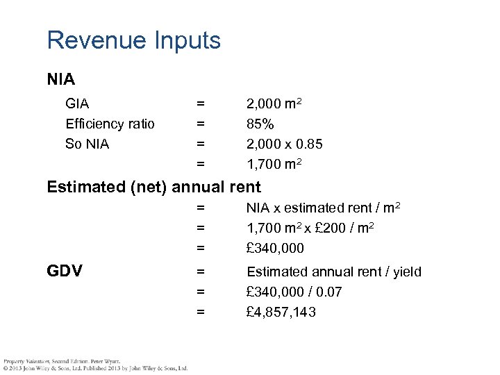 Revenue Inputs NIA GIA Efficiency ratio So NIA = = 2, 000 m 2