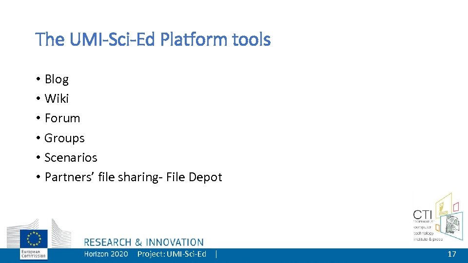 The UMI-Sci-Ed Platform tools • Blog • Wiki • Forum • Groups • Scenarios
