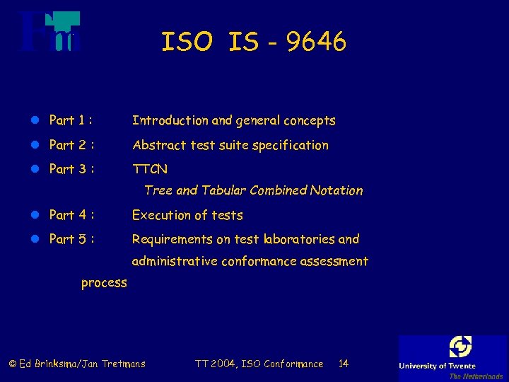 ISO IS - 9646 l Part 1 : Introduction and general concepts l Part