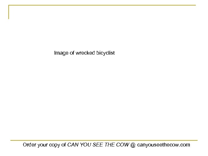 Image of wrecked bicyclist Order your copy of CAN YOU SEE THE COW @