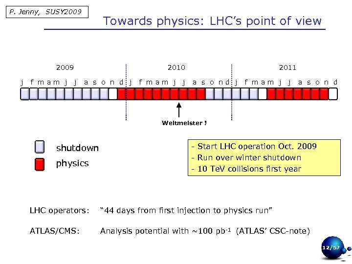 P. Jenny, SUSY 2009 Towards physics: LHC’s point of view 2009 j f mam