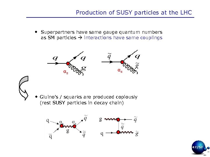 Production of SUSY particles at the LHC • Superpartners have same gauge quantum numbers