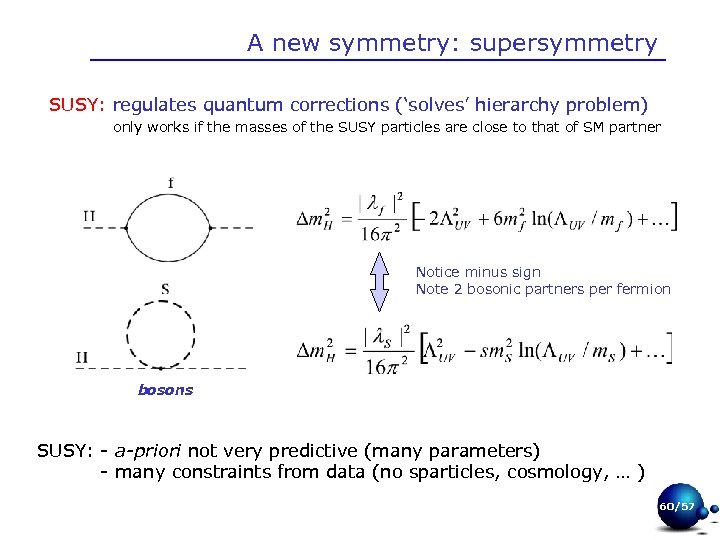 A new symmetry: supersymmetry SUSY: regulates quantum corrections (‘solves’ hierarchy problem) only works if