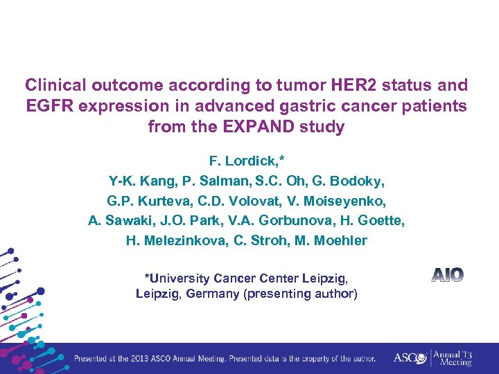Clinical outcome according to tumor HER 2 status and EGFR expression in advanced gastric