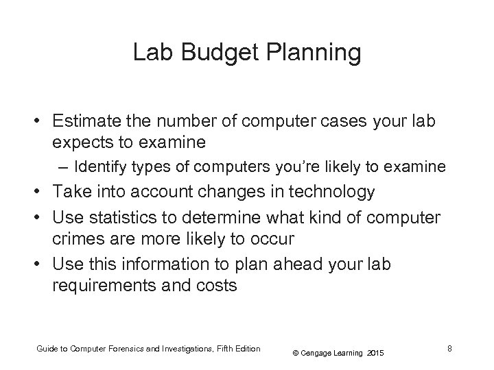 Lab Budget Planning • Estimate the number of computer cases your lab expects to