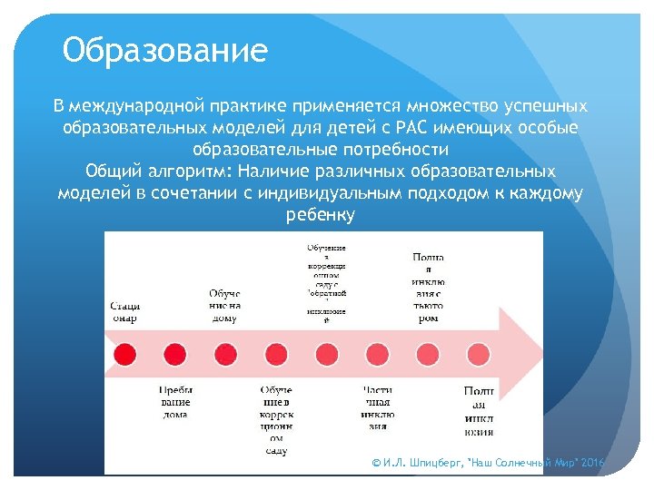 Образование В международной практике применяется множество успешных образовательных моделей для детей с РАС имеющих