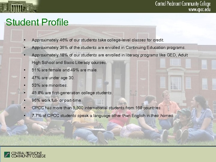 Student Profile • Approximately 46% of our students take college-level classes for credit. •