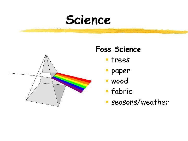 Science Foss Science § trees § paper § wood § fabric § seasons/weather 