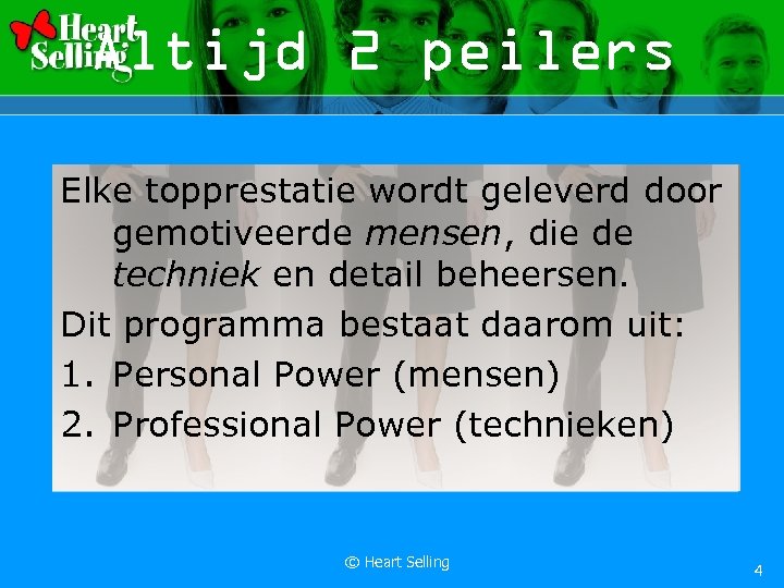 Altijd 2 peilers Elke topprestatie wordt geleverd door gemotiveerde mensen, die de techniek en