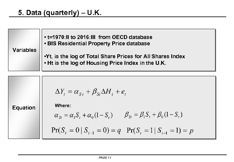 5. Data (quarterly) – U. K. • t=1970: II to 2016: III from OECD