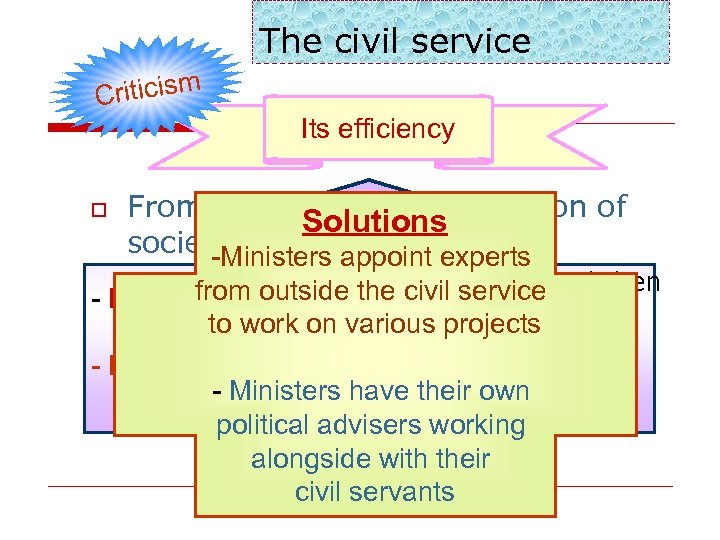 The civil service Criticism Its efficiency o From the same narrow section of Solutions