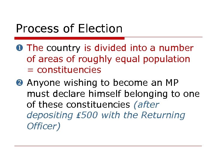 Process of Election The country is divided into a number of areas of roughly
