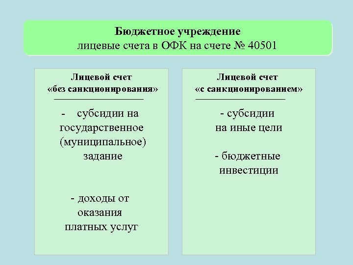 Бюджетное учреждение лицевые счета в ОФК на счете № 40501 Лицевой счет «без санкционирования»