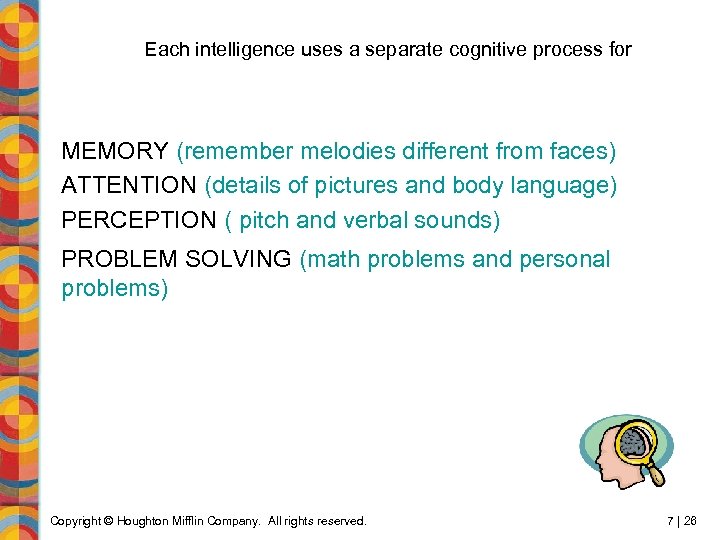 Each intelligence uses a separate cognitive process for MEMORY (remember melodies different from faces)