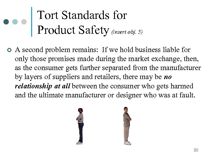 Tort Standards for Product Safety (insert obj. 5) ¢ A second problem remains: If