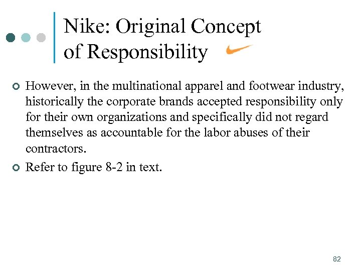 Nike: Original Concept of Responsibility ¢ ¢ However, in the multinational apparel and footwear