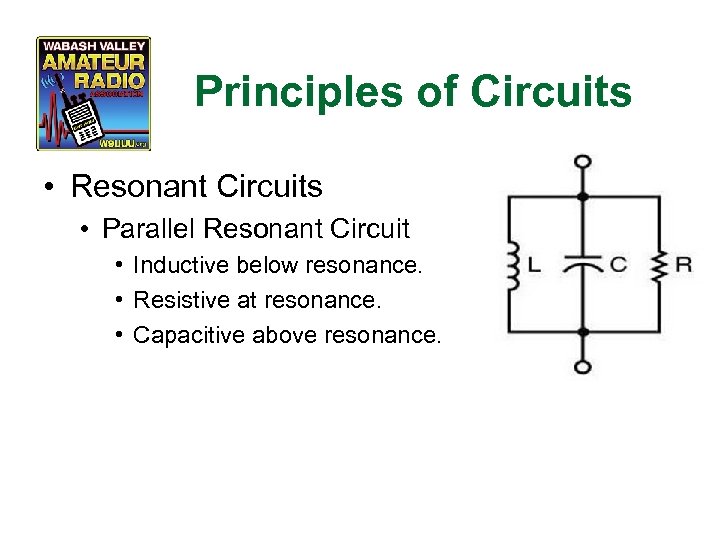 Principles of Circuits • Resonant Circuits • Parallel Resonant Circuit • Inductive below resonance.