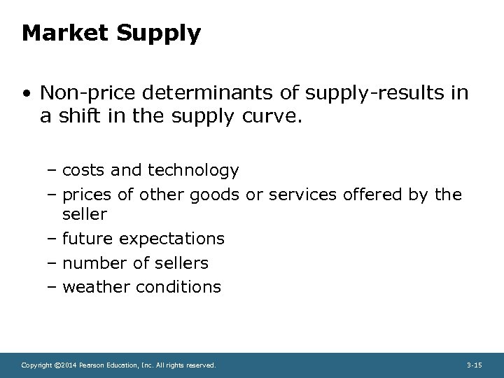 Market Supply • Non-price determinants of supply-results in a shift in the supply curve.