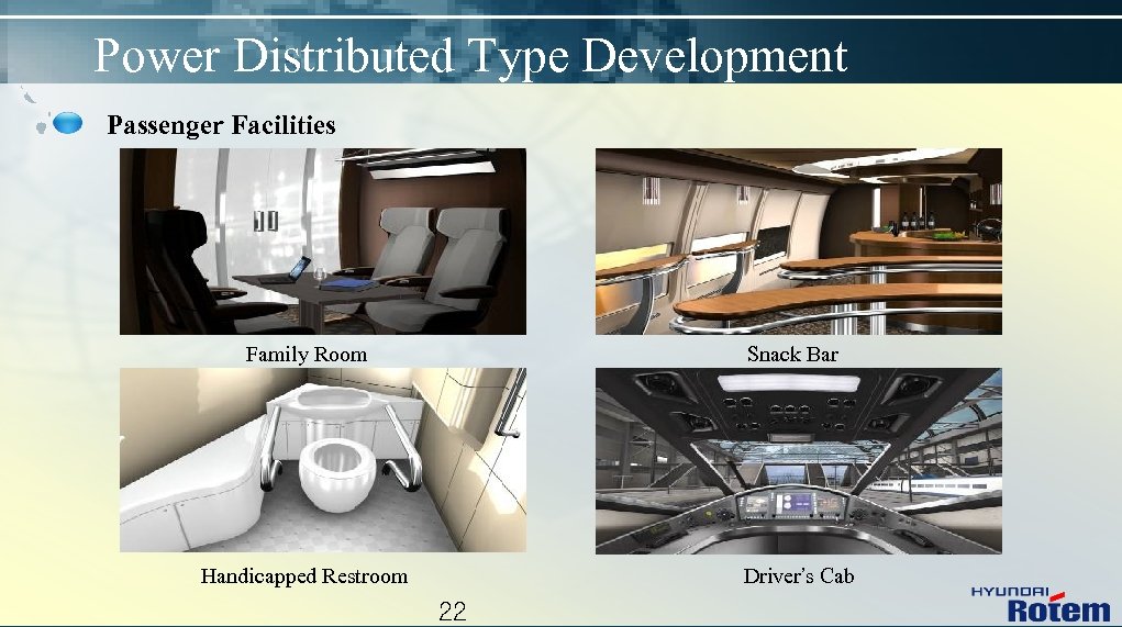 Power Distributed Type Development Passenger Facilities Family Room Snack Bar Driver’s Cab Handicapped Restroom