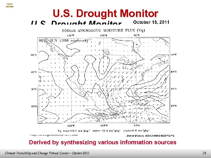 U. S. Drought Monitor Derived by synthesizing various information sources Climate Variability and Change