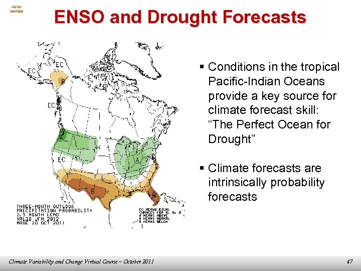 ENSO and Drought Forecasts § Conditions in the tropical Pacific-Indian Oceans provide a key