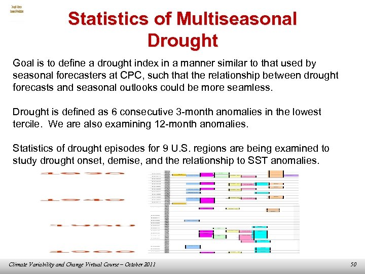 Statistics of Multiseasonal Drought Goal is to define a drought index in a manner