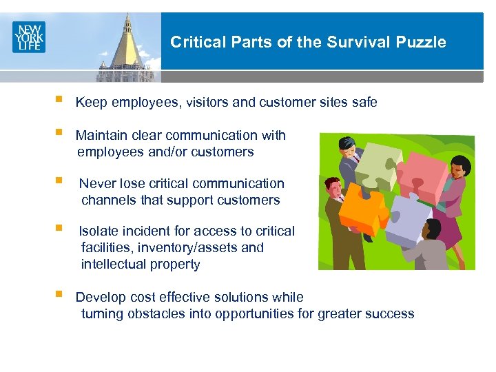Critical Parts of the Survival Puzzle § Keep employees, visitors and customer sites safe