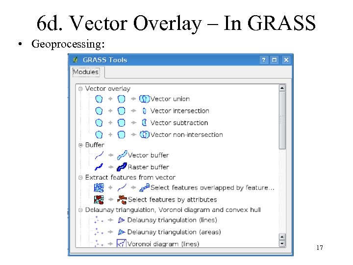 6 d. Vector Overlay – In GRASS • Geoprocessing: 17 