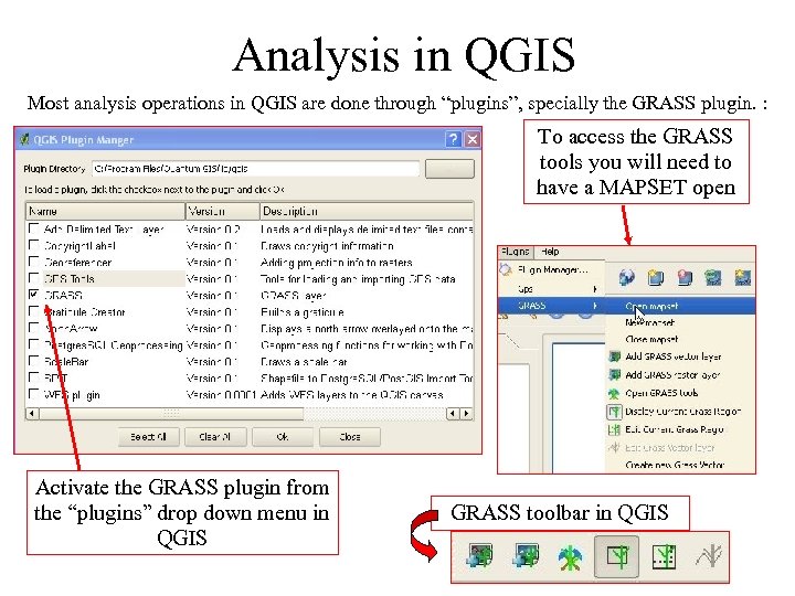 Analysis in QGIS Most analysis operations in QGIS are done through “plugins”, specially the