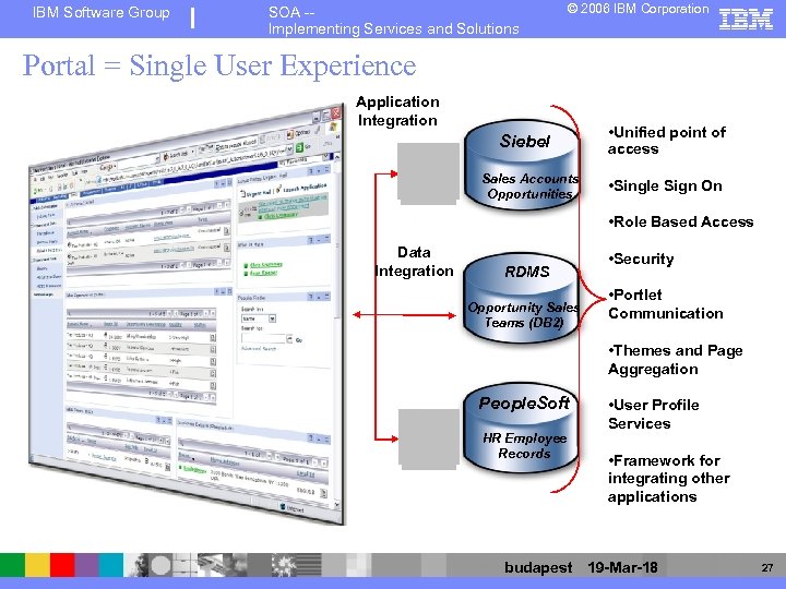 IBM Software Group SOA -Implementing Services and Solutions © 2006 IBM Corporation Portal =