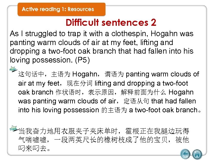 Active reading 1: Resources Difficult sentences 2 As I struggled to trap it with