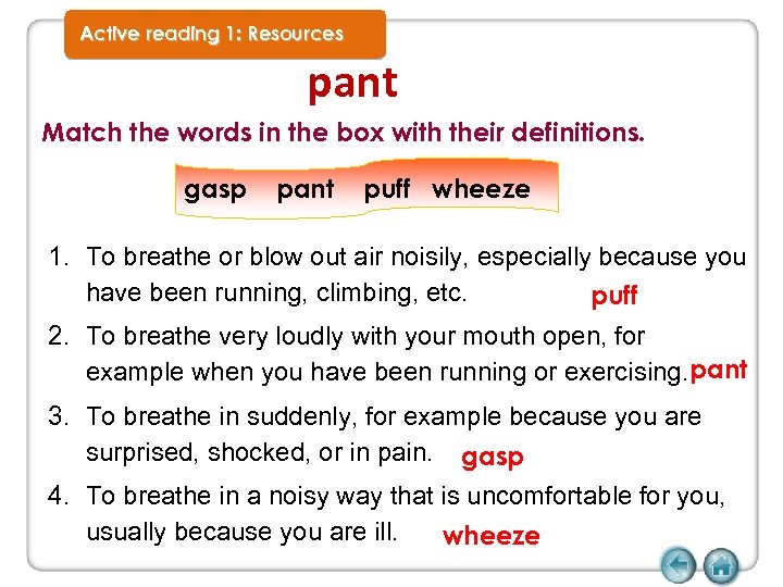 Active reading 1: Resources pant Match the words in the box with their definitions.